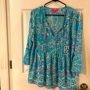 Lilly Pulitzer Marilina Top Bermuda Blue Turtle Sz M Tunic